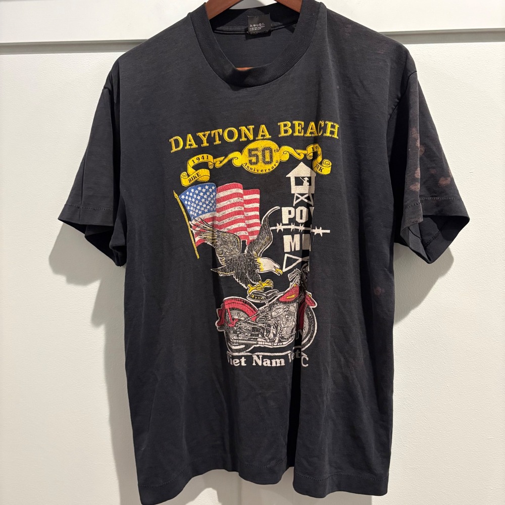 Vintage 1991 Vietnam Vets Screen Stars Daytona Bike Week XL Gray Single Stitch
